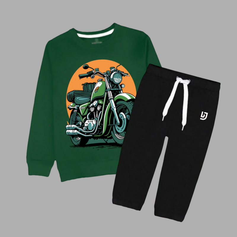 Bike Sweatshirt and Black Fleece Trouser Set